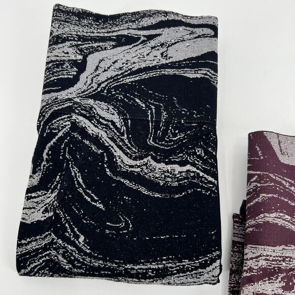 Athleta BUNDLE lot Aurora Shine tight Black & Cabernet Marble Seamless sz small - Picture 13 of 14